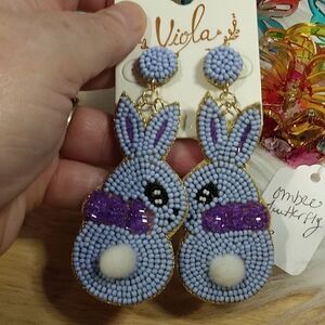 New Purple Bunny Rabbit Beaded Easter Earrings